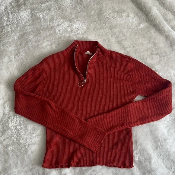 Garage Orange Ribbed Half-Zip Long Sleeve Top - Picture 2 of 4